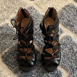 Semi-new all black heels with laces